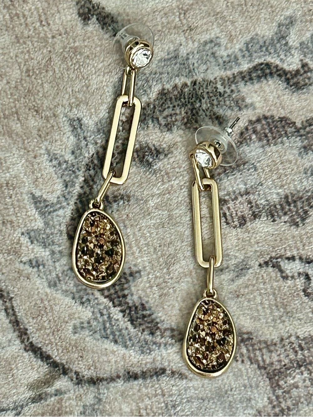 Gold-Tone Druzy Teardrop Drop Earrings - Women Jewelry